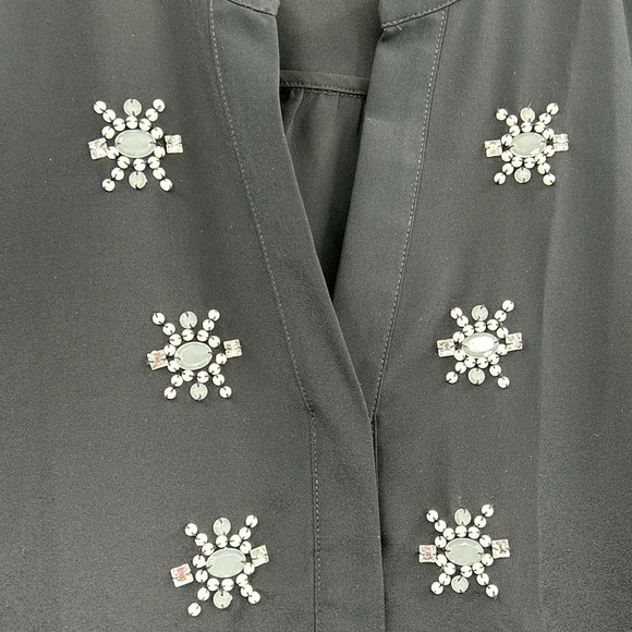 Ann Taylor Beaded Blouse Women's‎ XS Navy Blue Jeweled Snowflake Career Classic - Picture 3 of 4